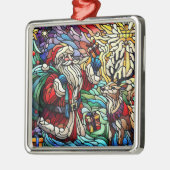 Majestueus Glas in lood Santa en rendieren Metalen Ornament (Links)