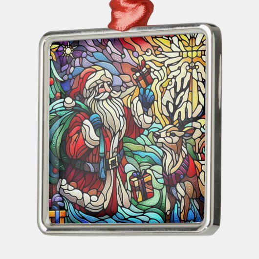 Majestueus Glas in lood Santa en rendieren Metalen Ornament (Links)