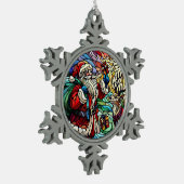 Majestueus Glas in lood Santa en rendieren Tin Sneeuwvlok Ornament (Links)