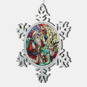 Majestueus Glas in lood Santa en rendieren Tin Sneeuwvlok Ornament (Rechts)