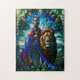 Majestueus Glazen in lood Man met leeuw Legpuzzel