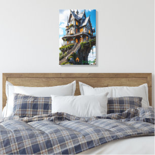Majestueus gotisch landhuis op de rand van een kli canvas afdruk
