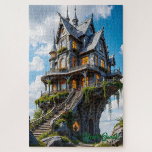 Majestueus gotisch landhuis op klifrand legpuzzel