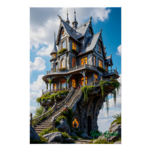 Majestueus gotisch landhuis op klifrand perfect poster