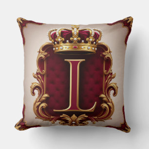 Majestueus gouden monogram met kroon op koninklijk kussen