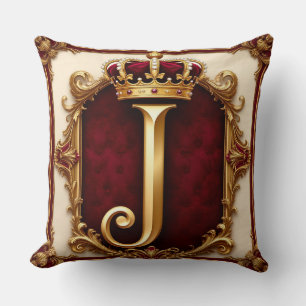 Majestueus gouden monogram met kroon op koninklijk kussen