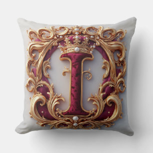Majestueus gouden monogram met kroon op koninklijk kussen