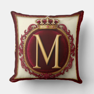 Majestueus gouden monogram met kroon op koninklijk kussen