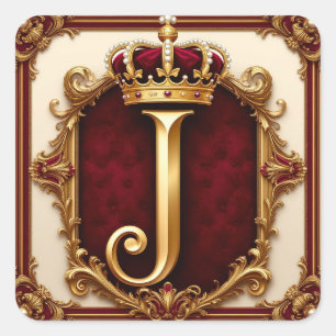 Majestueus gouden monogram met kroon op koninklijk vierkante sticker