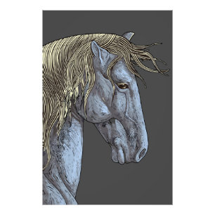 Majestueus grijs paard met golvende manen foto afdruk