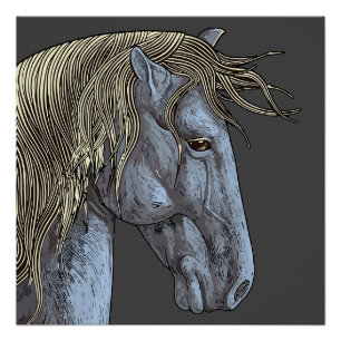 Majestueus grijs paard met golvende manen perfect poster