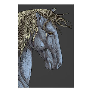 Majestueus grijs paard met golvende manen perfect poster
