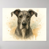 Majestueus Groot Deens Waterverf Portret Poster (Voorkant)