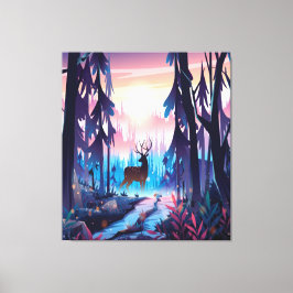 Majestueus hert bij zonsopgang – betoverd boscanva canvas afdruk