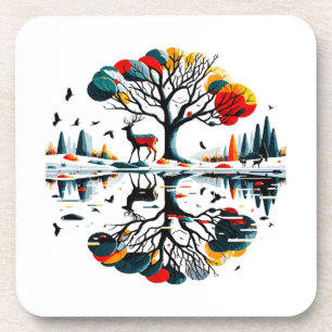 Majestueus hert in besneeuwd winterbos bier onderzetter