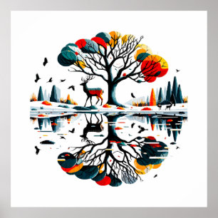 Majestueus hert in besneeuwd winterbos poster