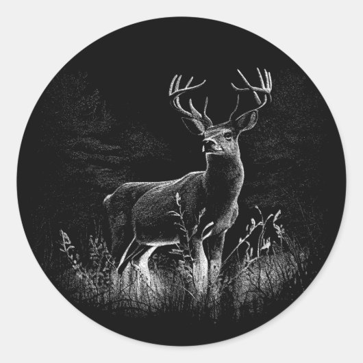 Majestueus hert in de wildernis - Black & White Ar Ronde Sticker (Voorkant)