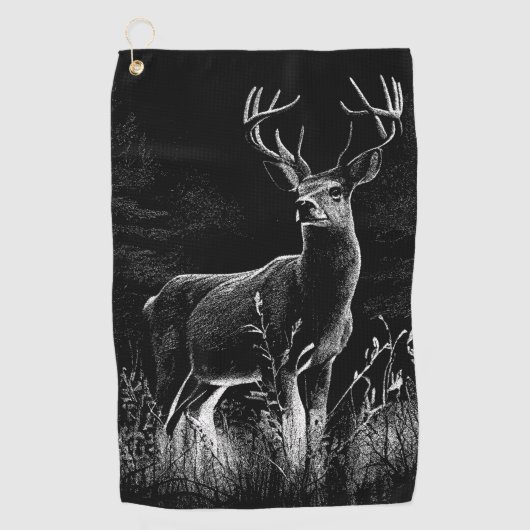 Majestueus hert in de wildernis – Zwart&Wit Kunst Golfhanddoek (Voorkant)