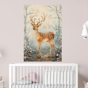majestueus hert in een serene winterlandschap. poster