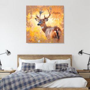Majestueus hert in een veld met wilde bloemen canvas afdruk