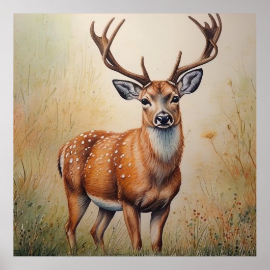 Majestueus hert in herfstbos poster (Voorkant)