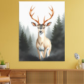 Majestueus hert in nevelig bos – rustige natuur canvas afdruk (Insitu (Woonkamer))