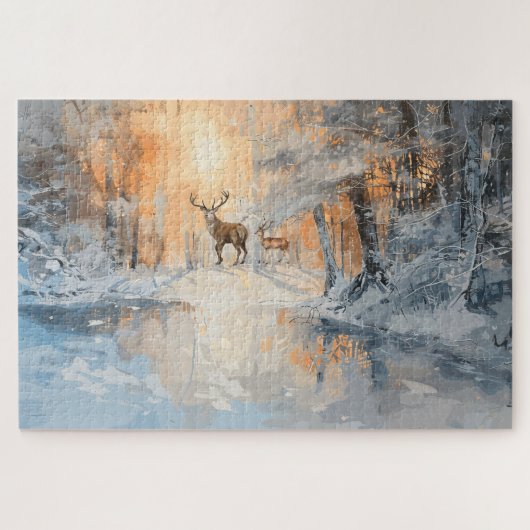 Majestueus hert in winterbos kunst legpuzzel (Horizontaal)