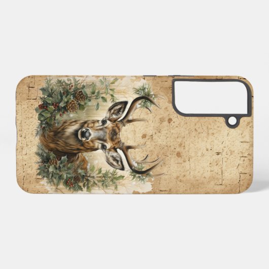 Majestueus hert met hoorns gewei Bloemen Samsung Galaxy Hoesje (Achterkant horizontaal)