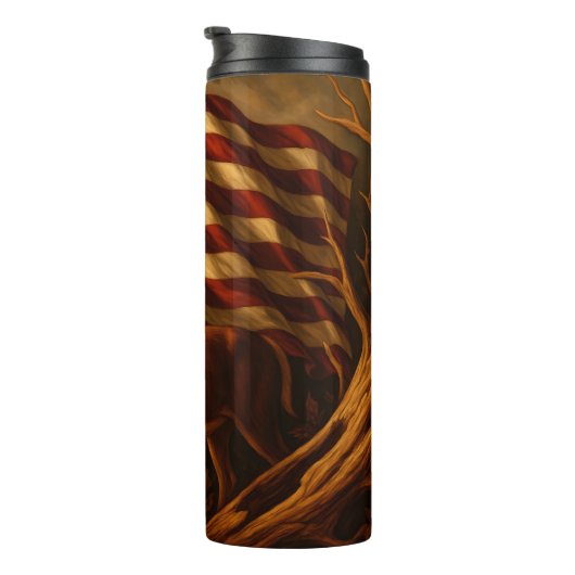 Majestueus hert onder Amerikaanse vlag Thermosbeker (Geroteerd rechts)