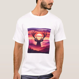 Majestueus herten silhouet zonsondergang berglands t-shirt