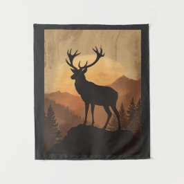Majestueus hertenbok silhouet bij zonsondergang wandkleed