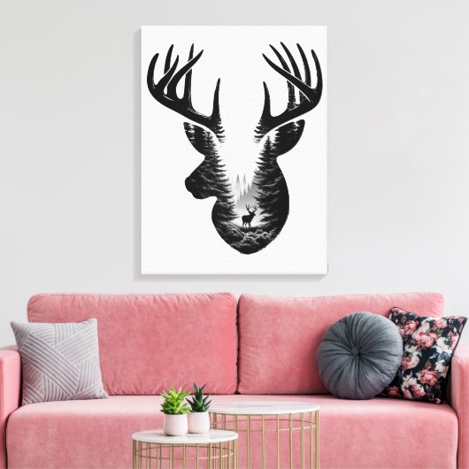Majestueus hertenbos dubbele belichting canvas wan afdruk (Insitu (Woonkamer))