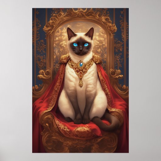 Majestueus koninklijk Siamees kattenportret Poster (Voorkant)