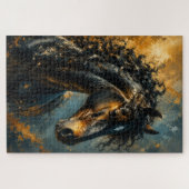 Majestueus Krullend Zwart Paard Abstract Puzzel (Horizontaal)