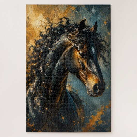 Majestueus Krullend Zwart Paard Abstract Puzzel (Verticaal)