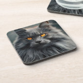 Majestueus langharig kattenportretontwerp bier onderzetter (Linkerzijde)