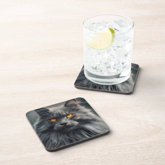 Majestueus langharig kattenportretontwerp bier onderzetter (Rechterzijde)