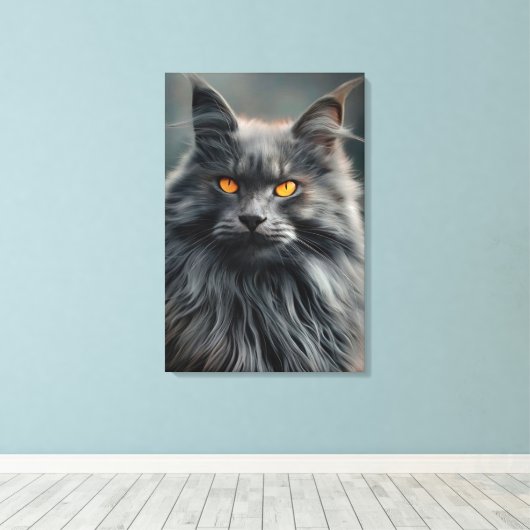 Majestueus langharig kattenportretontwerp canvas afdruk (Insitu (Houten vloer))