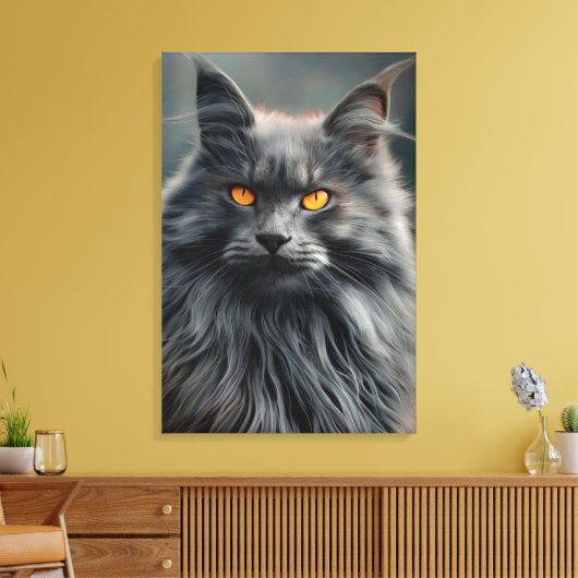 Majestueus langharig kattenportretontwerp canvas afdruk (Insitu (Woonkamer))