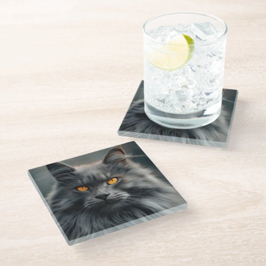 Majestueus langharig kattenportretontwerp glazen onderzetter (Schuin)