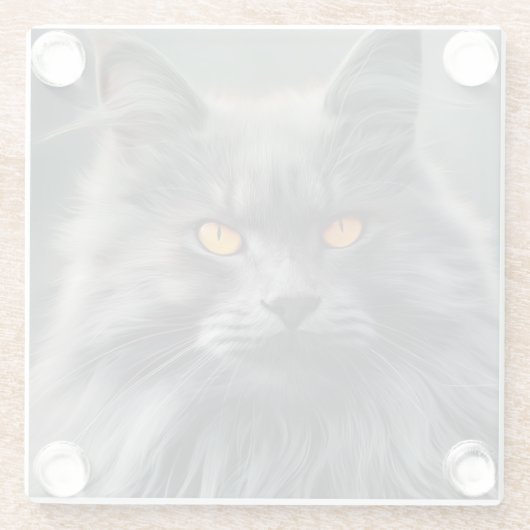 Majestueus langharig kattenportretontwerp glazen onderzetter (Achterkant)