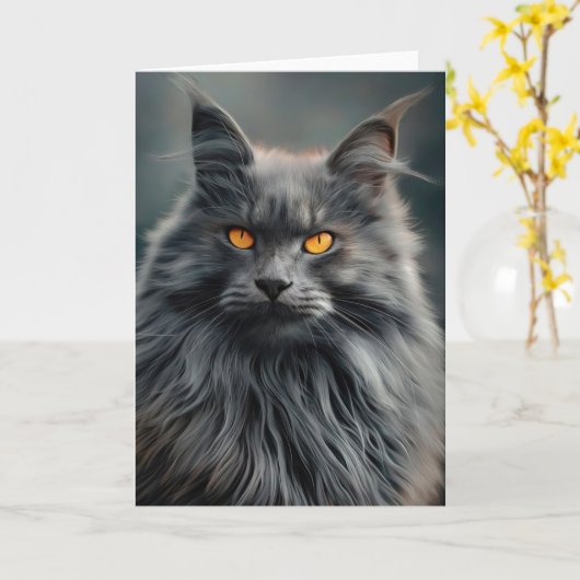 Majestueus langharig kattenportretontwerp kaart (Gele Bloem)