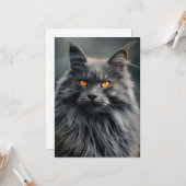 Majestueus langharig kattenportretontwerp kaart (Voorkant / Achterkant in situ)