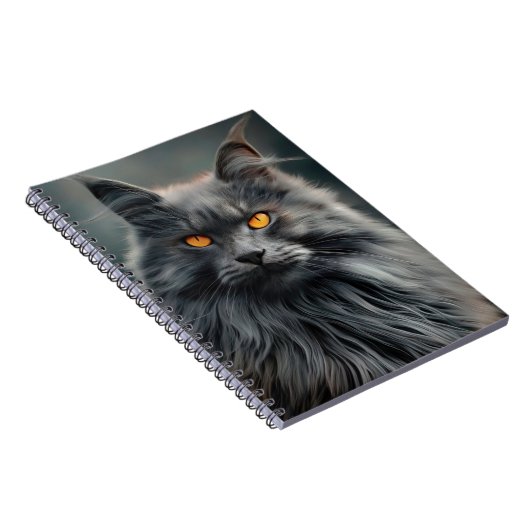 Majestueus langharig kattenportretontwerp notitieboek (Rechterzijde)