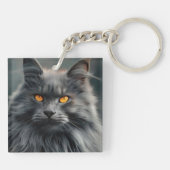 Majestueus langharig kattenportretontwerp sleutelhanger (Achterkant)