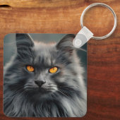 Majestueus langharig kattenportretontwerp sleutelhanger (Achterkant)