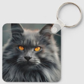 Majestueus langharig kattenportretontwerp sleutelhanger (Achterkant)