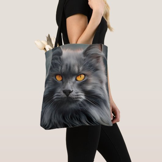 Majestueus langharig kattenportretontwerp tote bag (Dichtbij)