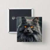Majestueus langharig kattenportretontwerp vierkante button 5,1 cm (Voorkant /achterkant)