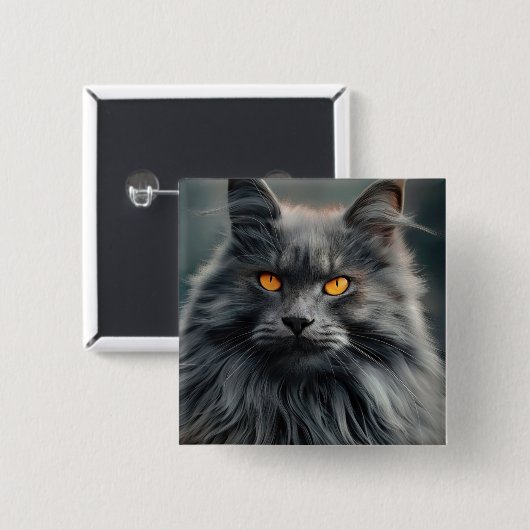 Majestueus langharig kattenportretontwerp vierkante button 5,1 cm (Voorkant /achterkant)